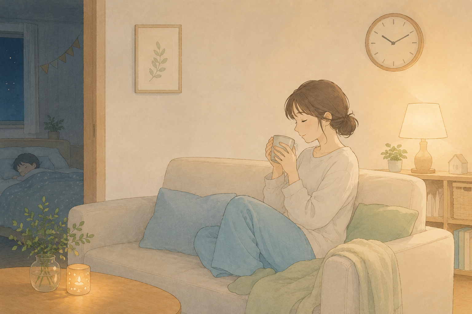 夜、ひと息つく保護者